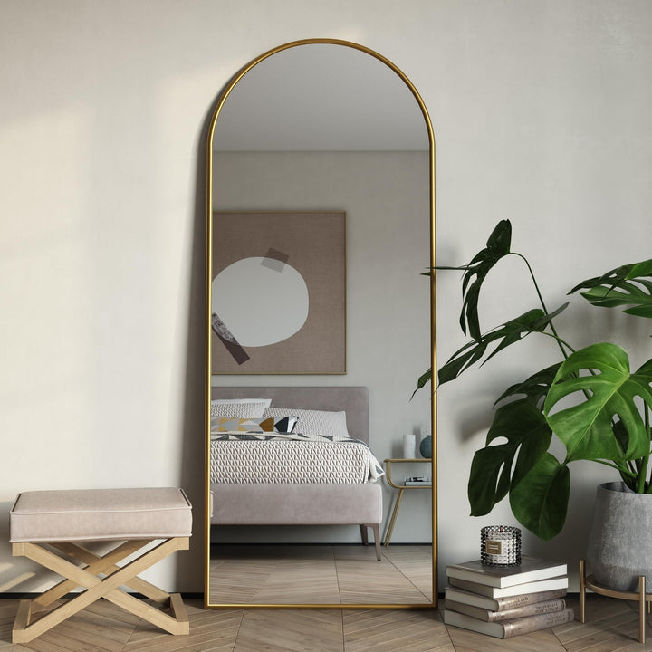 Modern Arch Floor Mirror 70" h X 28" w 2" d Gold Mid-Century Includes Hardware