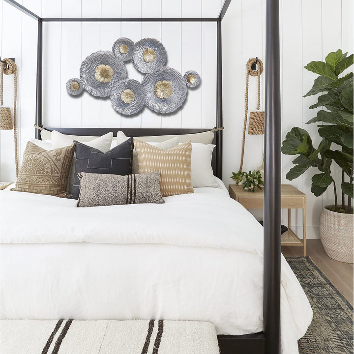 Silver And Gold Flowers Metal Wall Modern Contemporary Iron ndmade Includes - Diamond Home USA