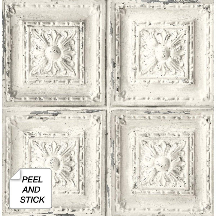Distressed Tin Tile Peel and Stick Removable Wallpaper - 20.5 in. W X 18 Ft. L - Diamond Home USA