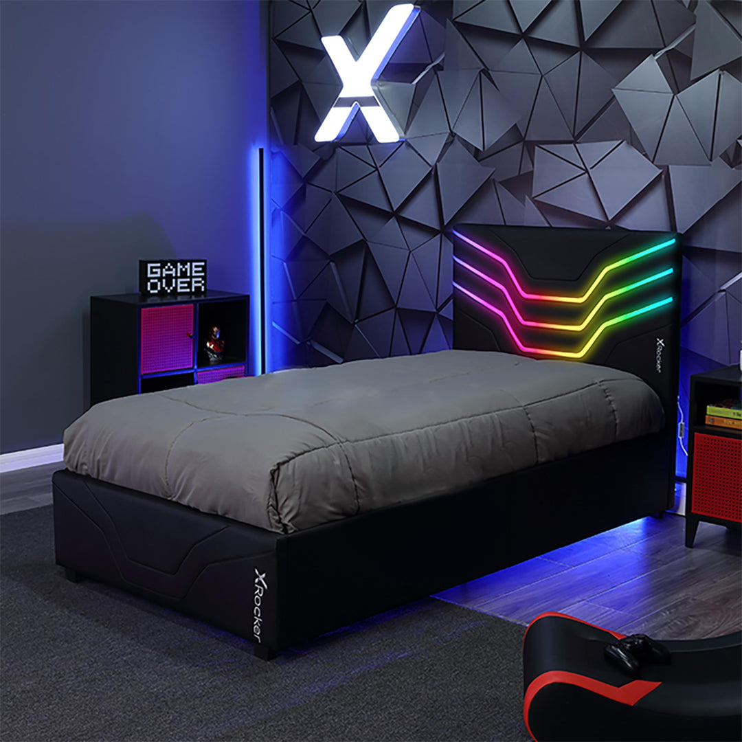X Rocker Cosmos RGB LED Twin Size Platform Gaming Bed Frame Hardwood Slat Multi