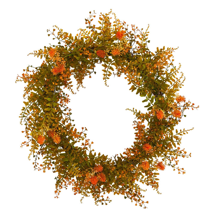 21" Autumn Fern Artificial Wreath Orange Polyester