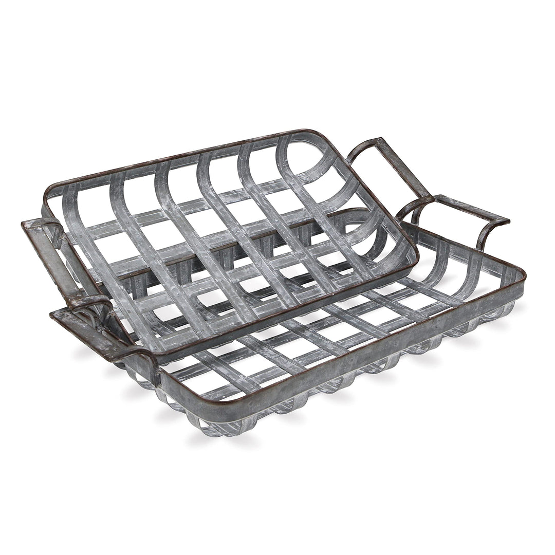 Cheungs Set of 2 Rectangular Woven Metal Side Handles Tray Gray