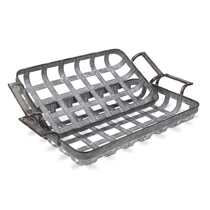 Cheungs Set of 2 Rectangular Woven Metal Side Handles Tray Gray