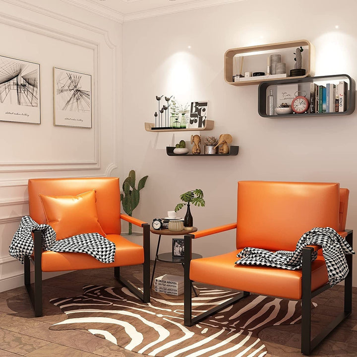Orange Pu Leather Arm Chair with Extra-Thick Padded Back Cushion Single Sofa
