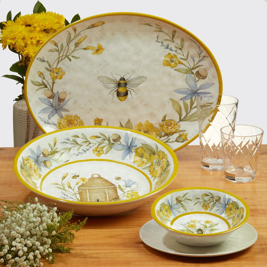 Bee Sweet 12-piece Dinnerware Set Service For 4 Multi Color Off/White Yellow - Diamond Home USA