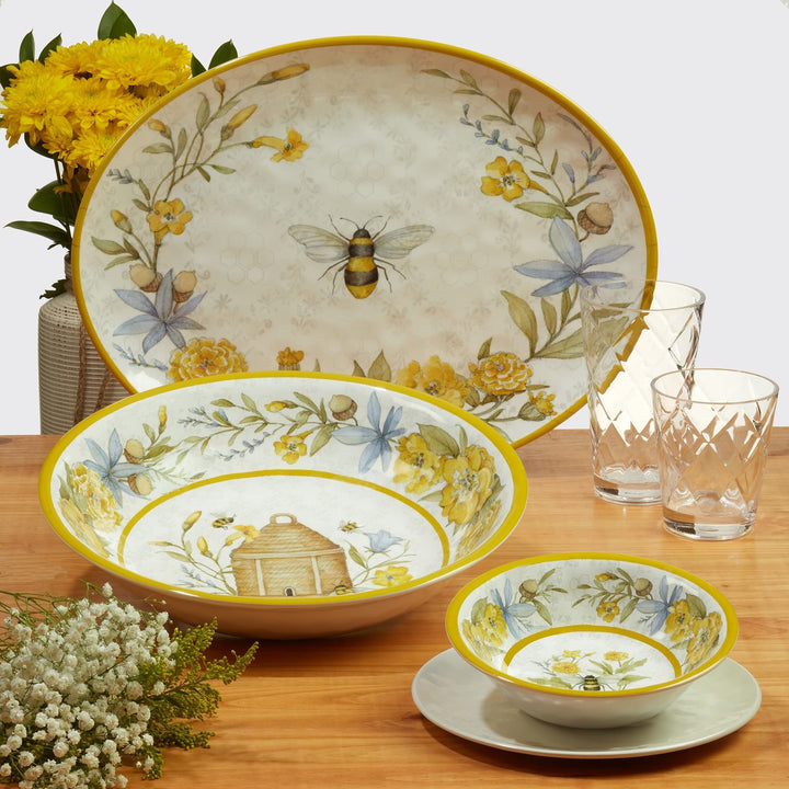 Bee Sweet 12-piece Dinnerware Set Service For 4 Multi Color Off/White Yellow - Diamond Home USA
