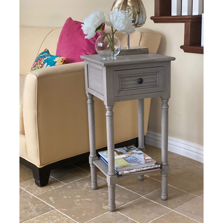 End Accent Table with Storage Grey Farmhouse French Country Square Wood Finish - Diamond Home USA
