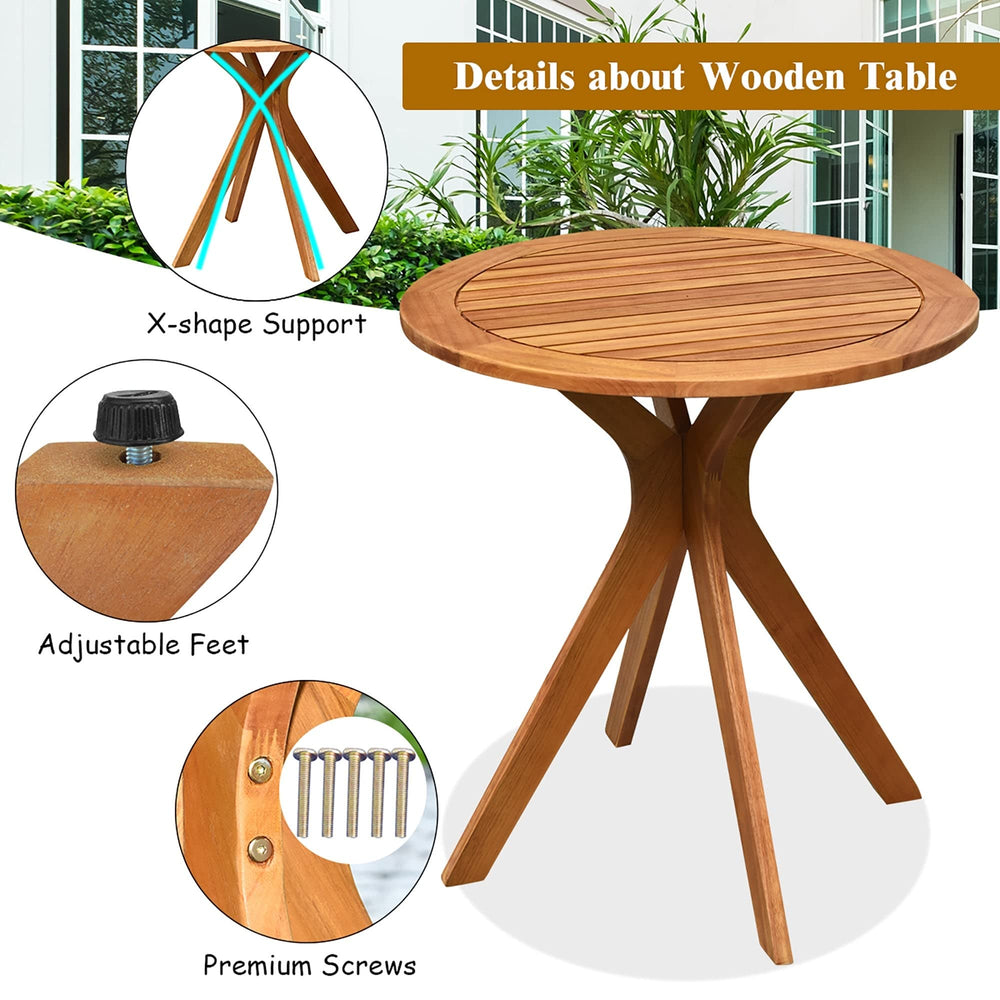 27 Inch Outdoor Round Dining Table Solid Wood Patio Bistro Natural Modern - Diamond Home USA
