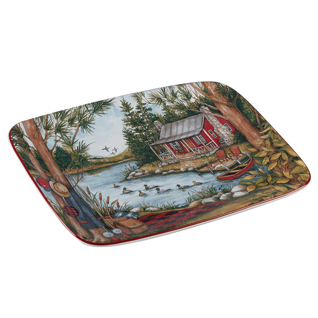 Lake Retreat ular Platter Green Multi Color Red Country Farmhouse - Diamond Home USA