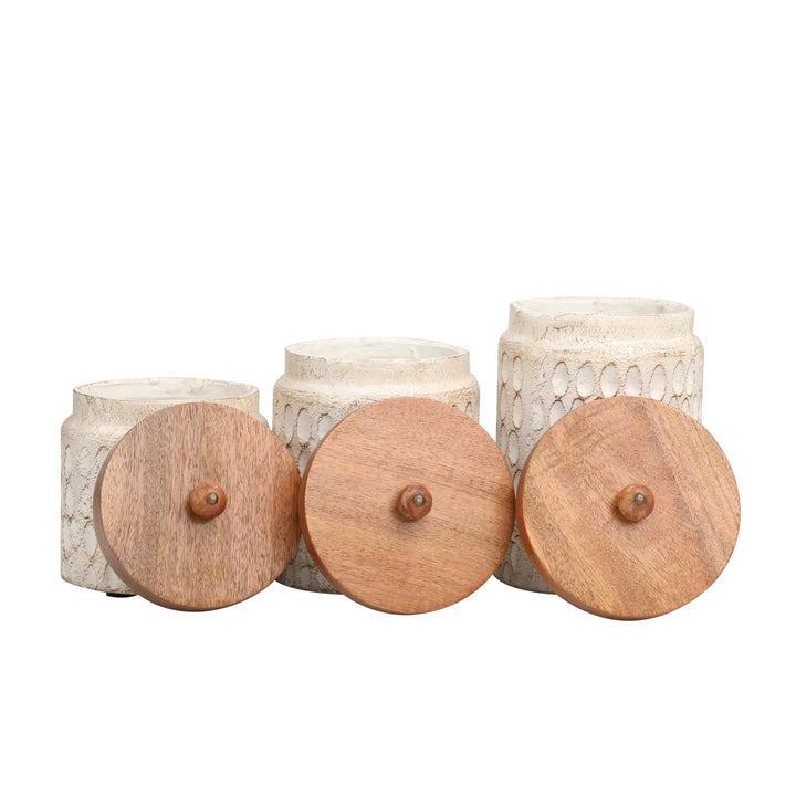 Cream Paper Handmade Carved Spotted Geometric Canisters With Brown Removable - Diamond Home USA