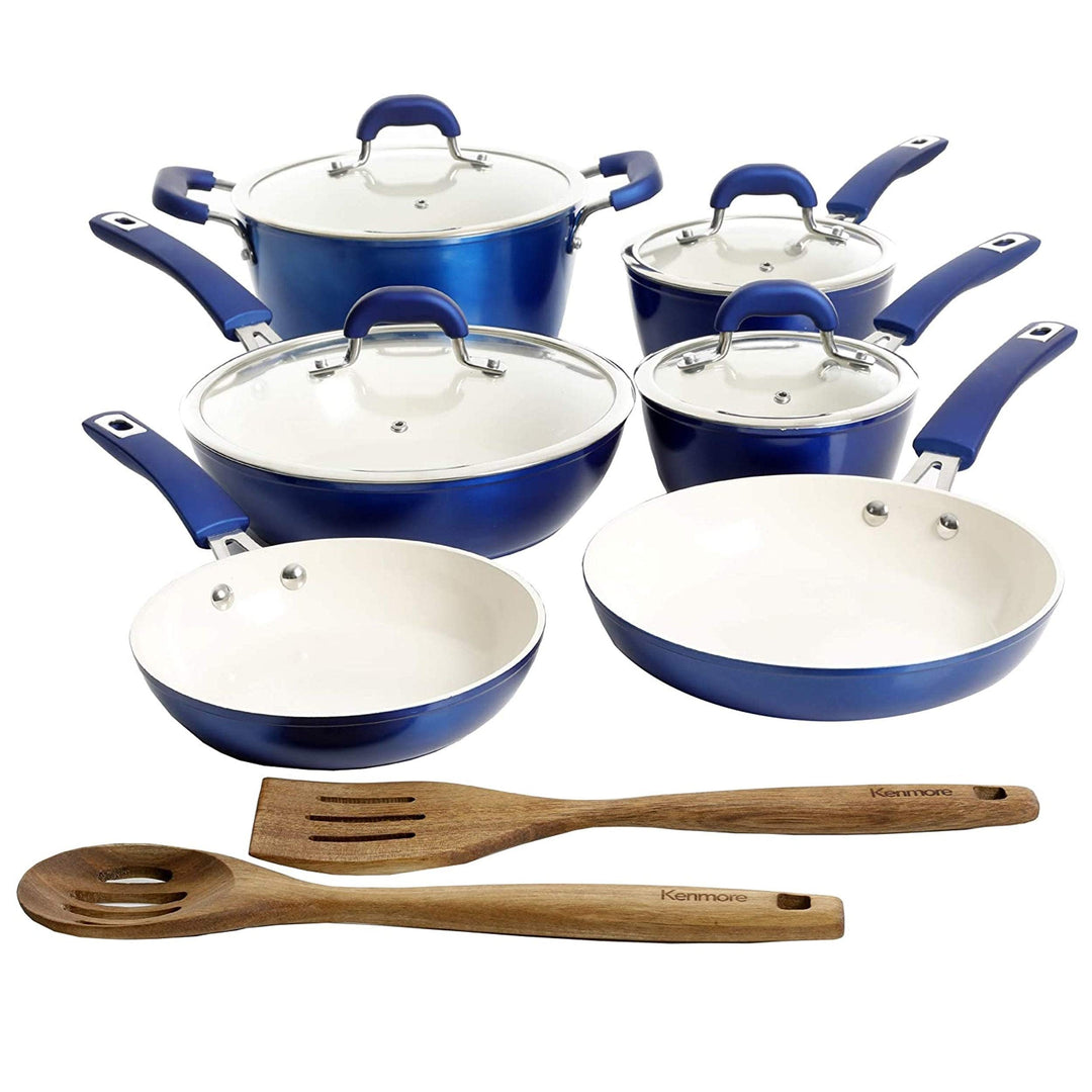 Ceramic Coated Nonstick Cookware Set- Blue 12 Piece Induction Safe - Diamond Home USA