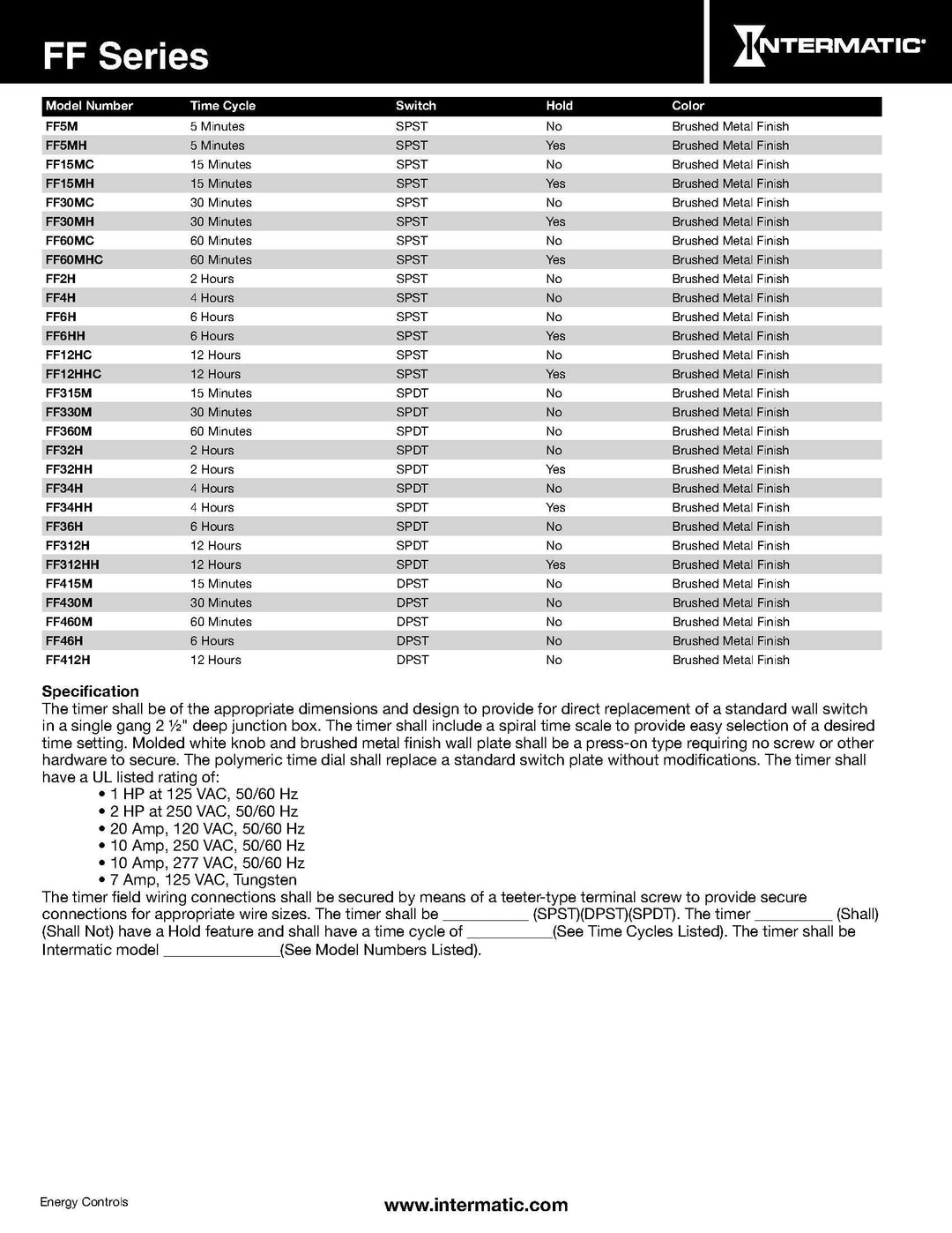 Intermatic FF32H 2-Hour Spring Loaded Wall Timer SMALL Brushed Metal Finish - Diamond Home USA