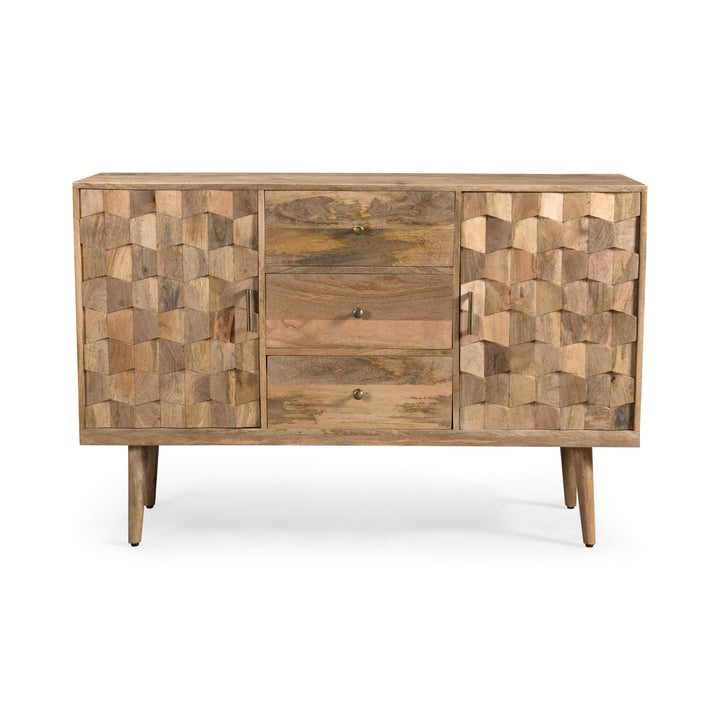 GDFStudio Mid-Century Modern Mango Wood 3 Drawer Sideboard with 2 Doors Natural