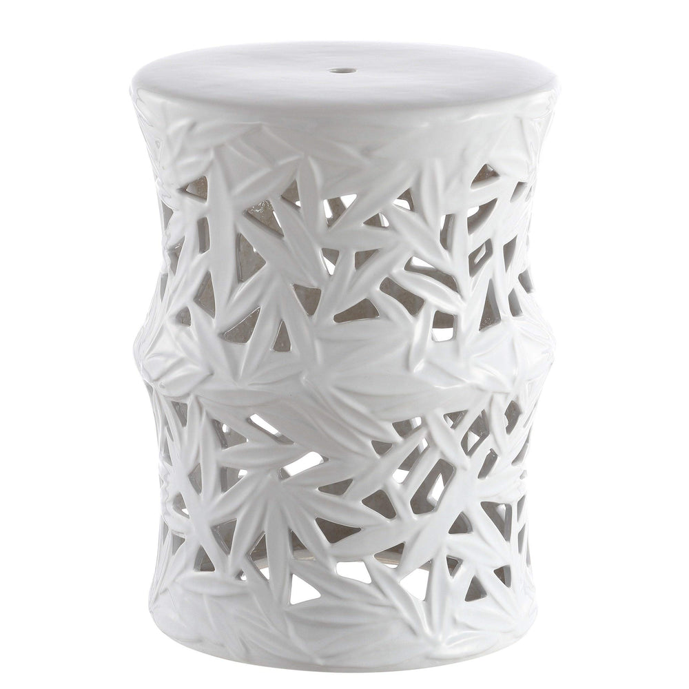 Indoor/Outdoor Garden Stool White Patterned Ceramic Painted - Diamond Home USA