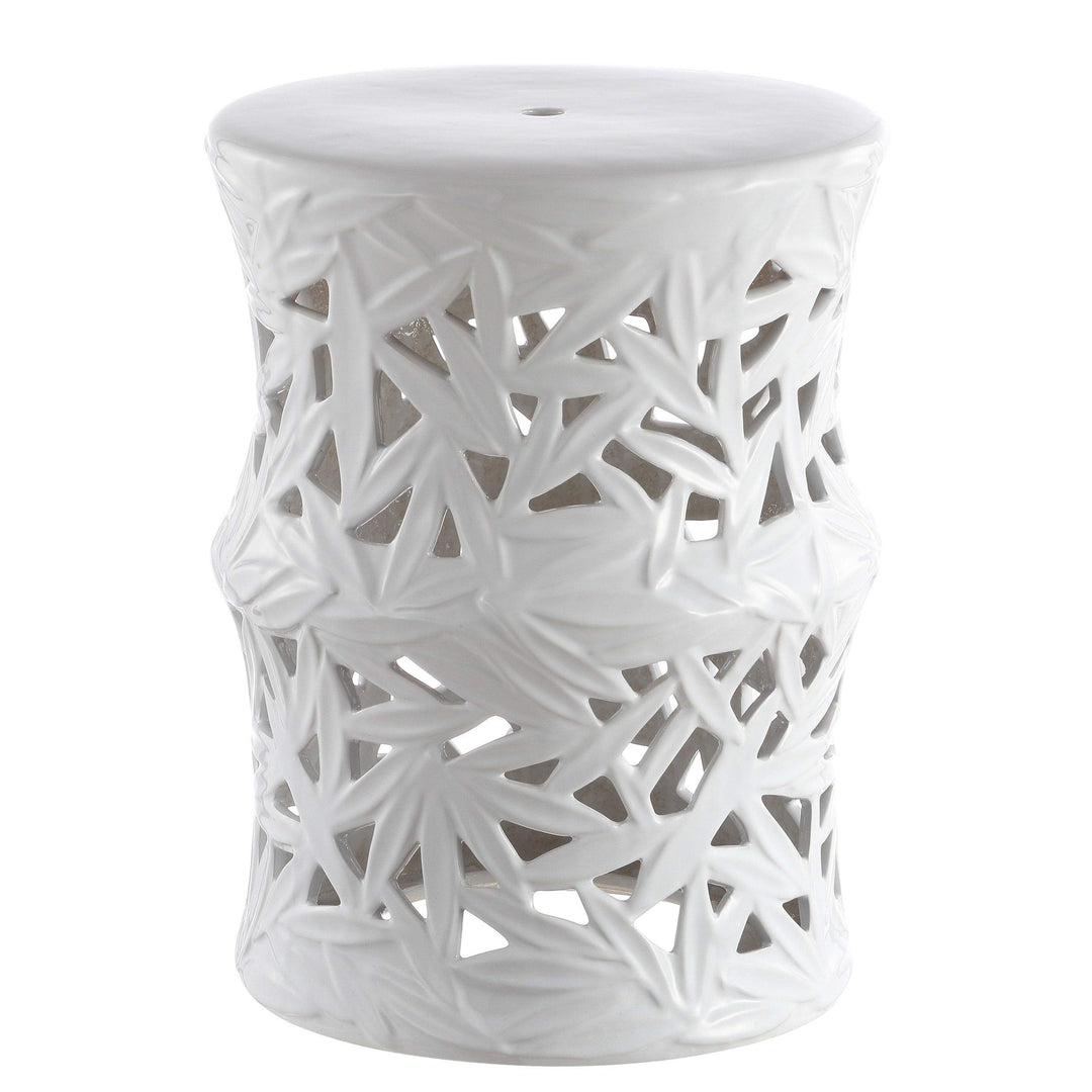 Indoor/Outdoor Garden Stool White Patterned Ceramic Painted - Diamond Home USA
