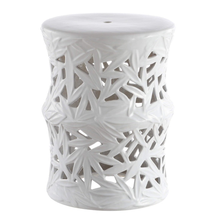 Indoor/Outdoor Garden Stool White Patterned Ceramic Painted - Diamond Home USA