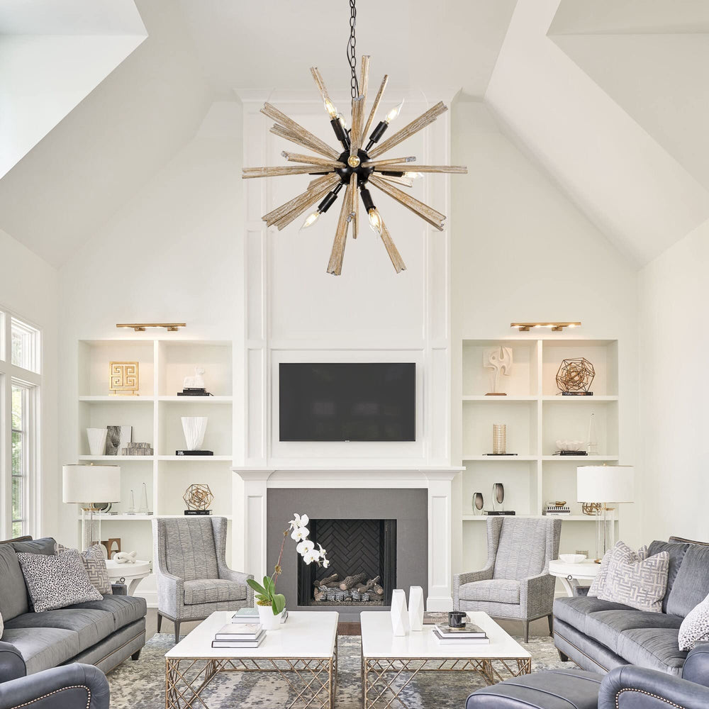 Modern 9-light Wood Sputnik Sphere Chandelier 27.2" X 25.6" Black Brown - Diamond Home USA