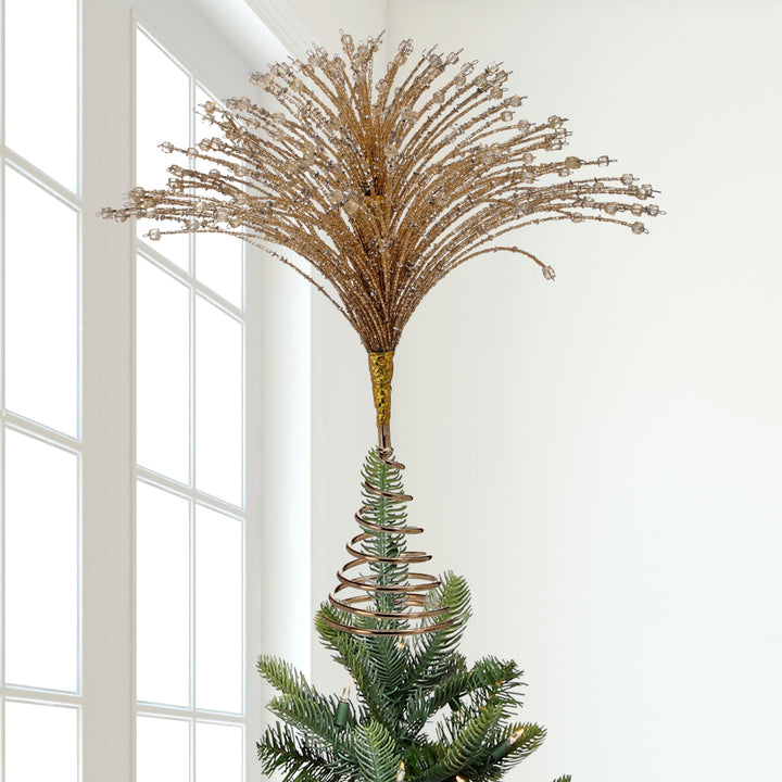 13" Glass Beads Tree Topper Gold Polyester