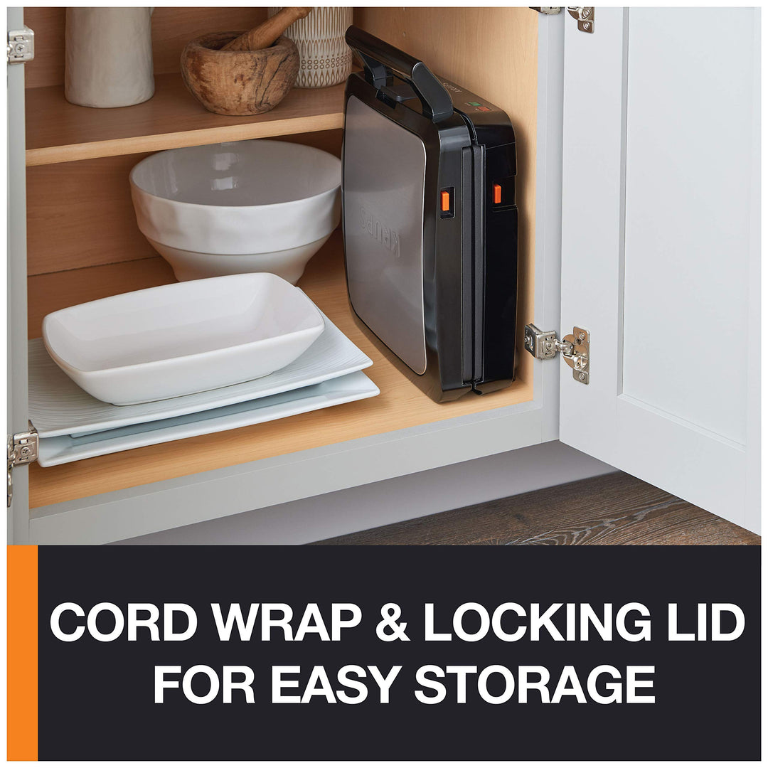 KRUPS: Waffle Maker Stainless Steel 4 Slices 1200 Watts Square 5 Browning Levels - Diamond Home USA