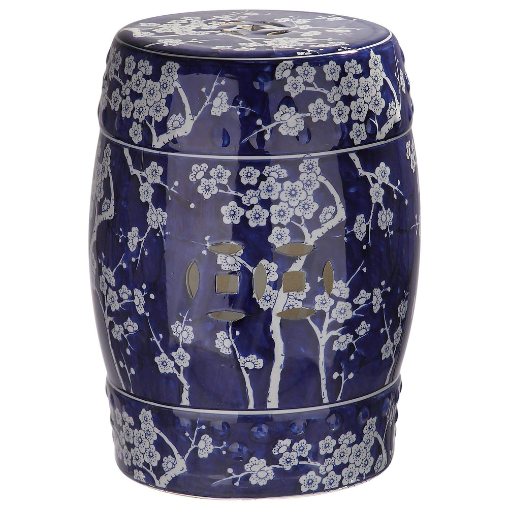 Midnight Kiss Blue Garden Stool Modern Contemporary Oriental Ceramic Handmade - Diamond Home USA