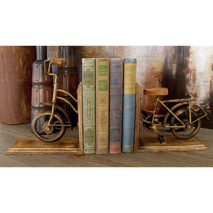 Metal and Wood Bicycle Bookend Gold Traditional MDF