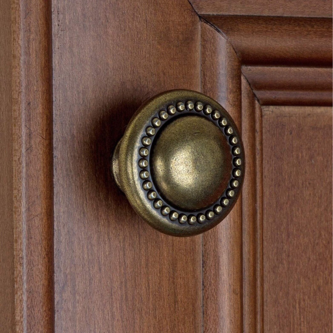 1.25-inch Antique Brass Round Beaded Cabinet Knobs (Pack of 25) Metal Finish - Diamond Home USA