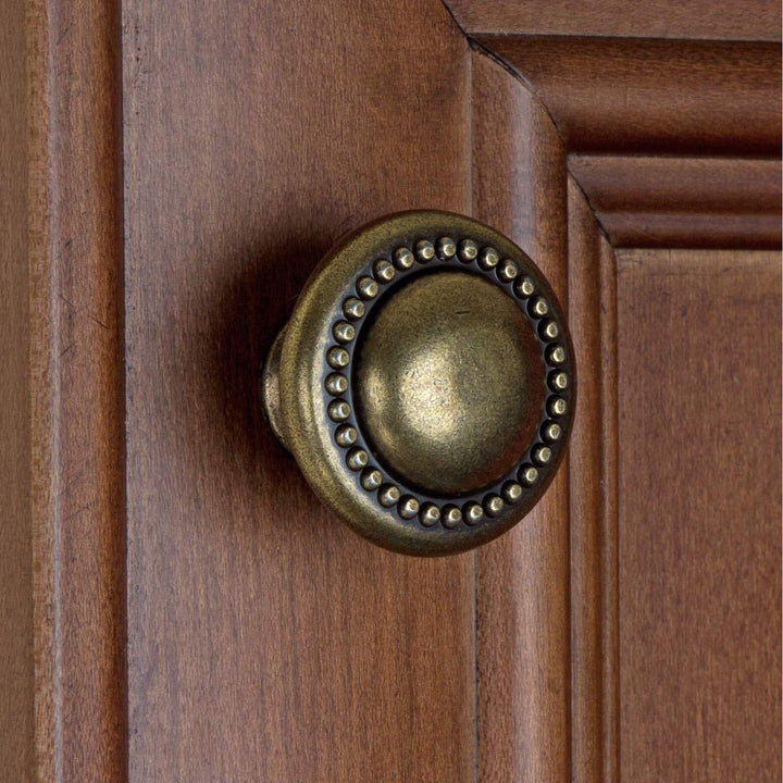 1.25-inch Antique Brass Round Beaded Cabinet Knobs (Pack of 25) Metal Finish - Diamond Home USA
