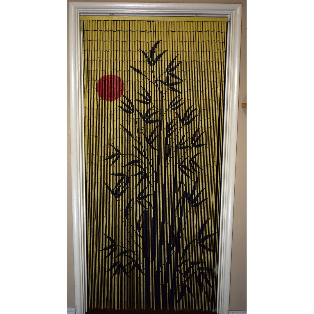 Handmade Red Sun Bamboo Tree Scene Beaded Curtain Multi Color Nature Bohemian - Diamond Home USA