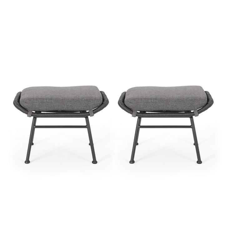 GDFStudio Outdoor Modern Boho Wicker Ottoman (Set of 2) Gray Dark Gray and Black Gray+Dark Gray+Black