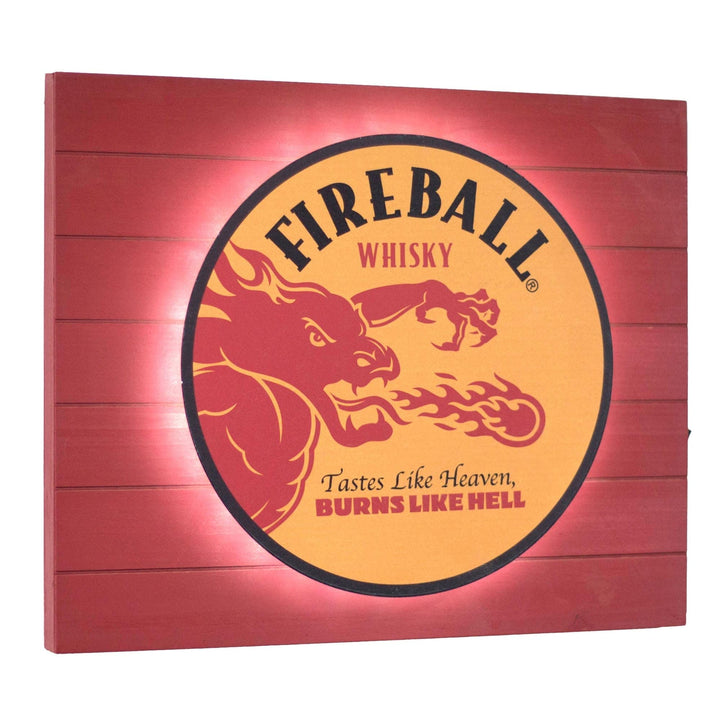 Fireball Whisky Vintage Metal Backlit Led Sign 15inch X 18inch Red Wood Medium