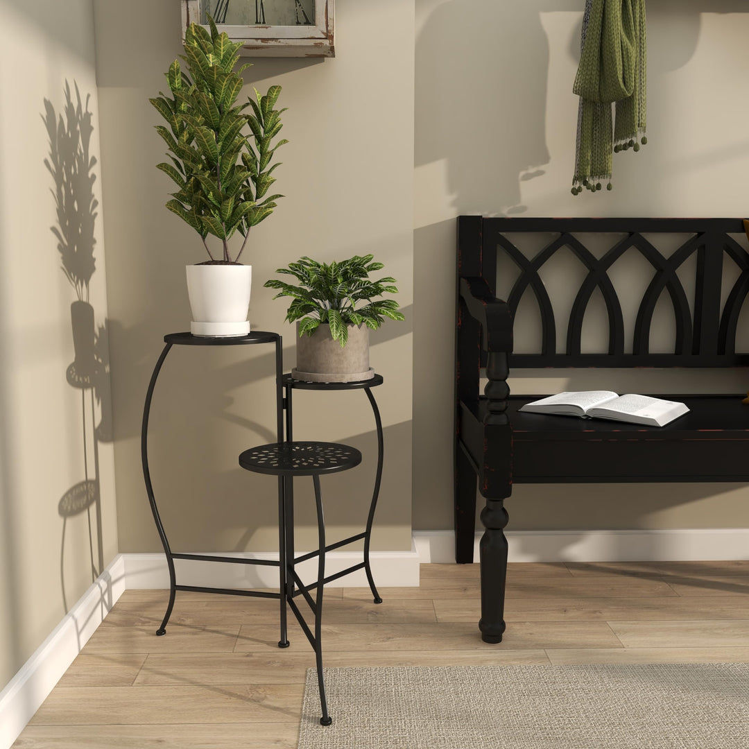 Studio 350 Modern 24 x 20 Inch Black 3-Tier Folding Plant Stand by Black - Diamond Home USA
