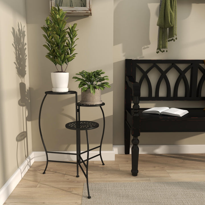 Studio 350 Modern 24 x 20 Inch Black 3-Tier Folding Plant Stand by Black - Diamond Home USA