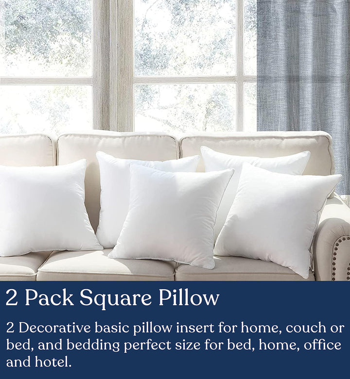 Delara Premium Organic Cotton Pillow Insert Set of 2 100% White Duck Feather 20"X20" - Diamond Home USA