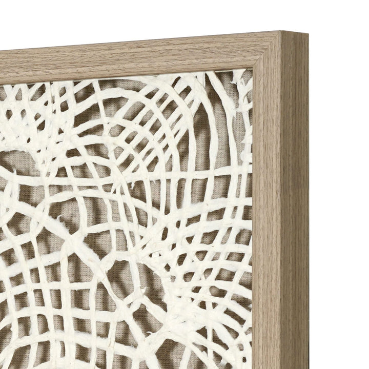 Boho Handmade Framed Natural Rice Paper Wall Art 23.5" X White Bohemian Eclectic - Diamond Home USA