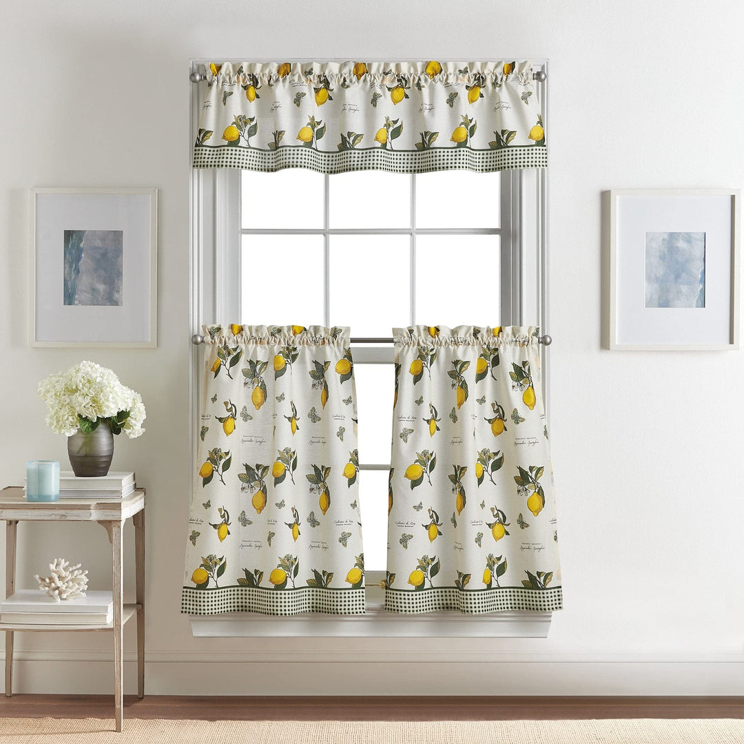 Vintage Lemon 3-Piece Kitchen Curtain ier and Valance Set 1-Valance and 2-36"