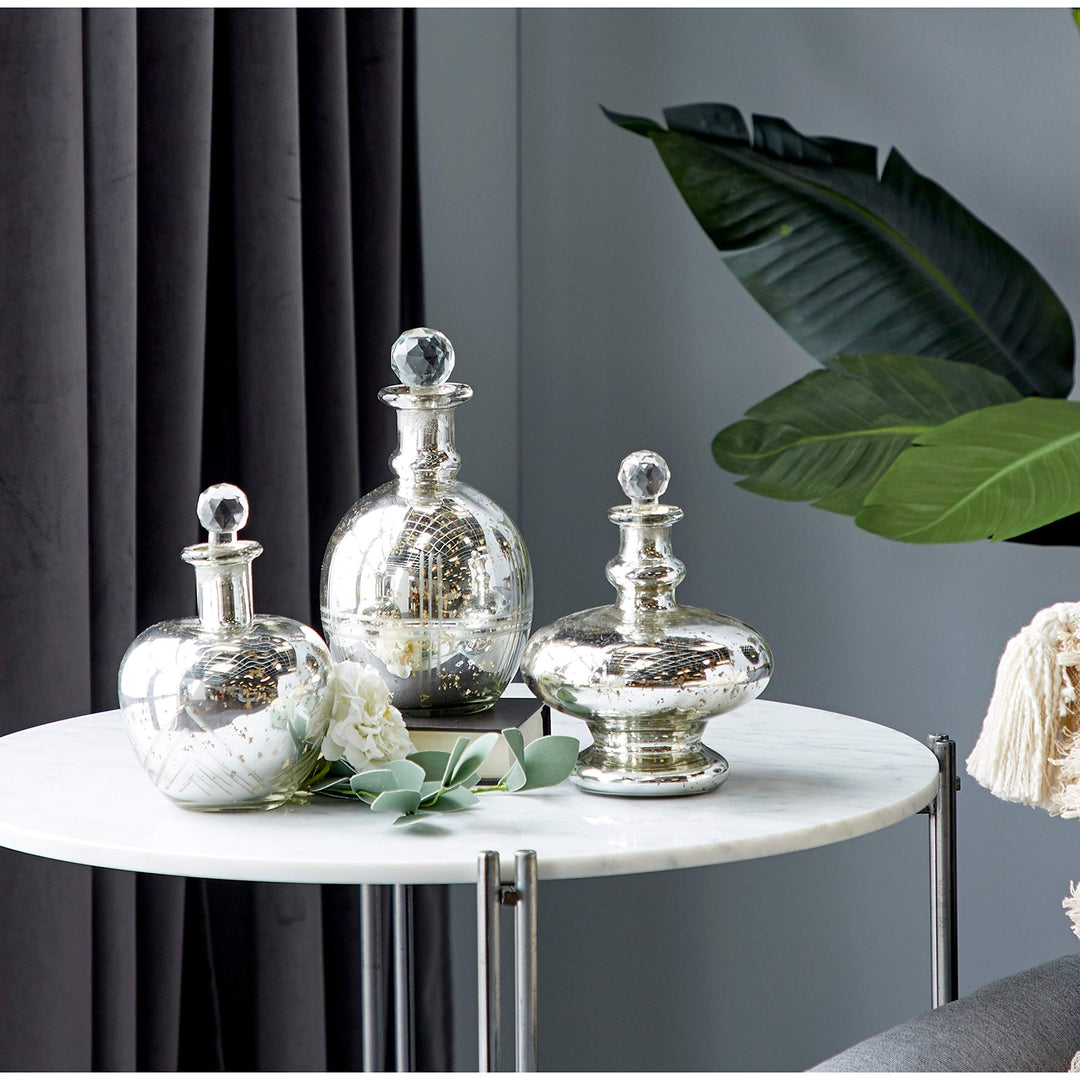 Decorative Glass Jars Set Of 3 7" 8" 9" 6 X 8round Silver Transitional - Diamond Home USA