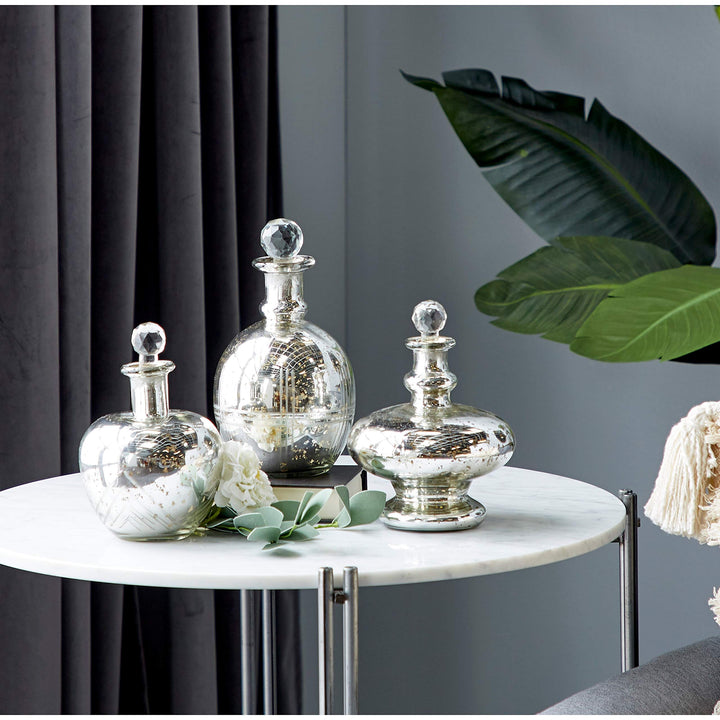 Decorative Glass Jars Set Of 3 7" 8" 9" 6 X 8round Silver Transitional - Diamond Home USA