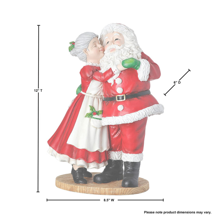 12" Resin Mrs Claus Kissing Santa Red - Diamond Home USA
