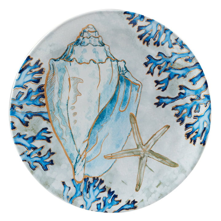 Shells 8.5-inch SaladDessert Plates Set of 4 Blue Gold Grey Coastal Casual - Diamond Home USA