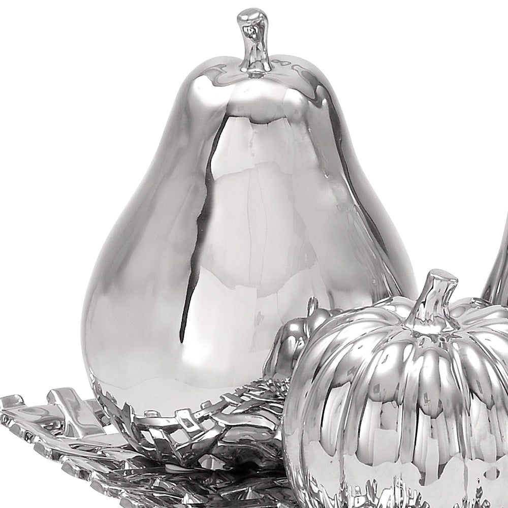 Ceramic Plate with Decorative Fruit Center Piece and Table Decor Silver - Diamond Home USA