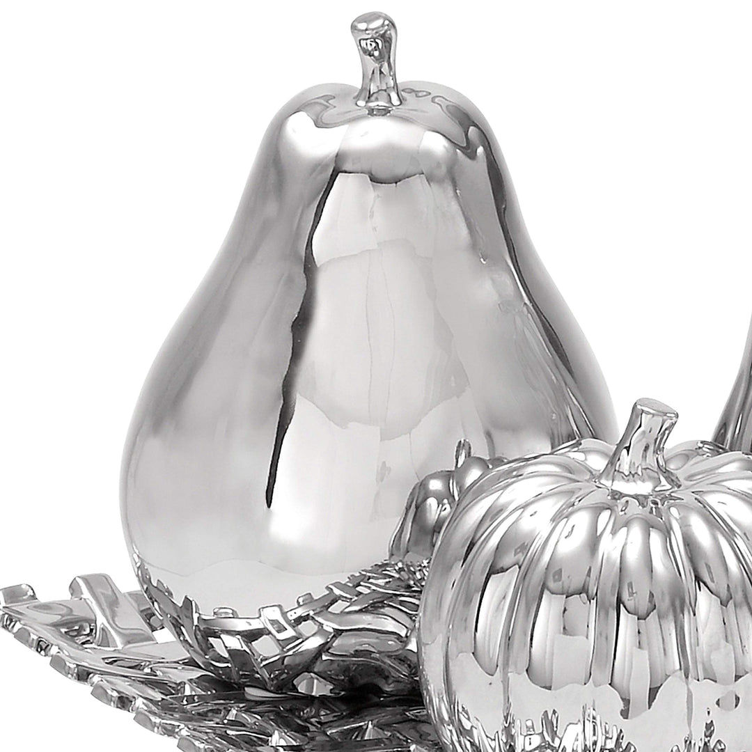 Ceramic Plate with Decorative Fruit Center Piece and Table Decor Silver - Diamond Home USA