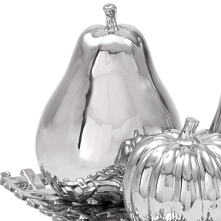 Ceramic Plate with Decorative Fruit Center Piece and Table Decor Silver - Diamond Home USA