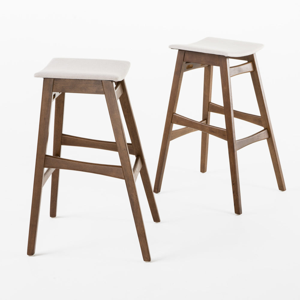 Christopher Knight Home Emmaline Fabric / Walnut Finish Bar Stools 2-Pcs Set - Diamond Home USA