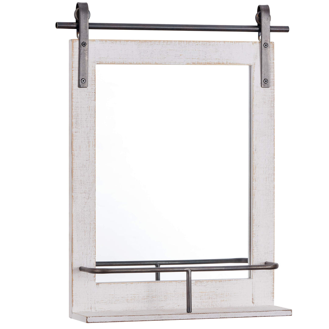 FirsTime & Co. Rustic Ivywood Barn Door Wall Mirror With Shelf Vintage