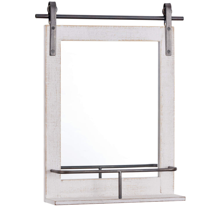 FirsTime & Co. Rustic Ivywood Barn Door Wall Mirror With Shelf Vintage