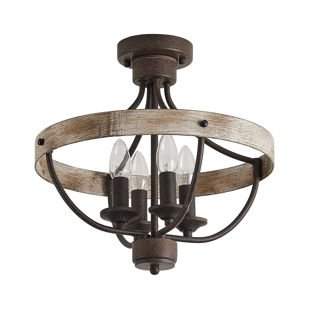 4-light Brown and Vintage Wood Semi-flush Mount Ceiling Light 15.35 in. W X D - Diamond Home USA