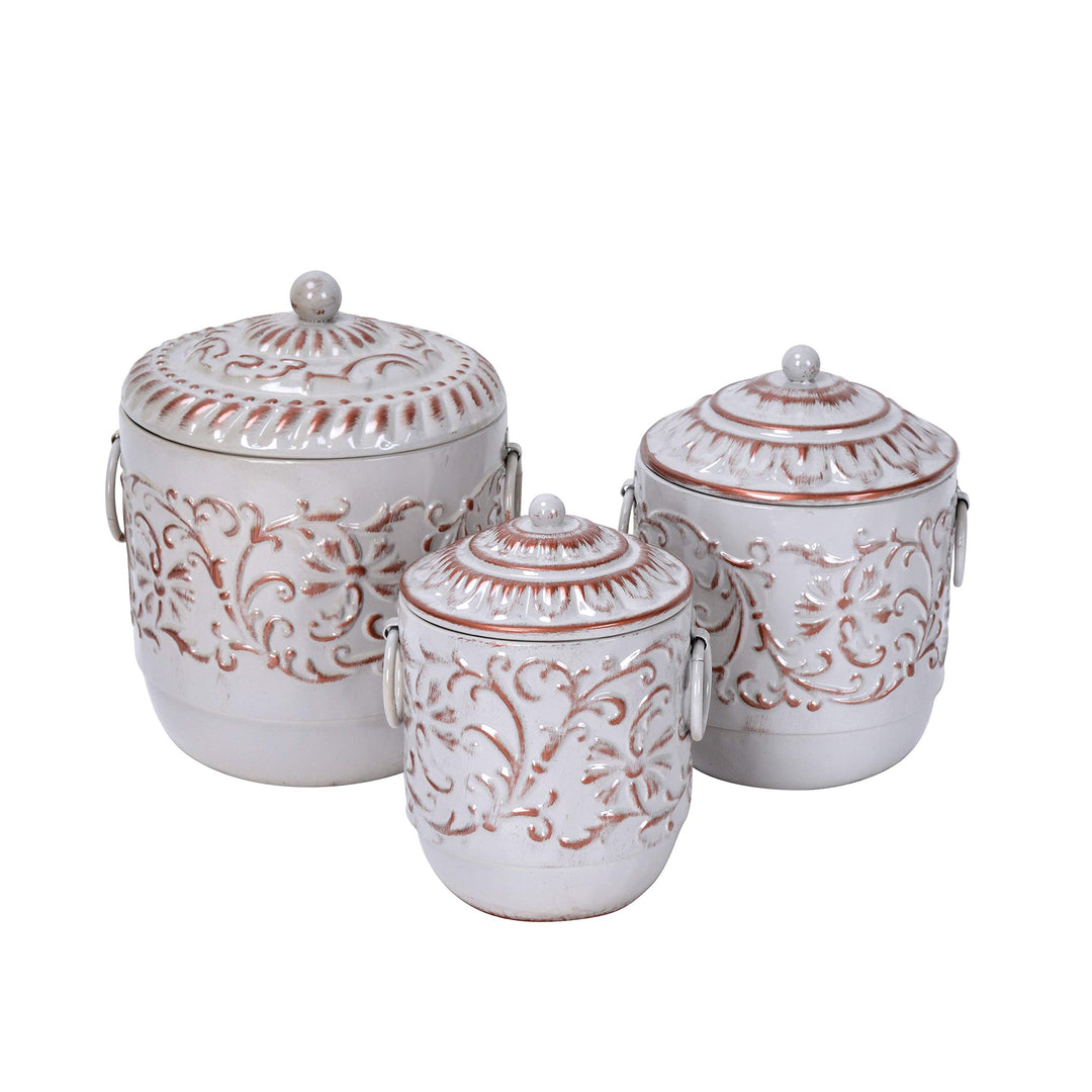 3 Piece Metal Lidded Kitchen Canister Set White Mid-Century Modern