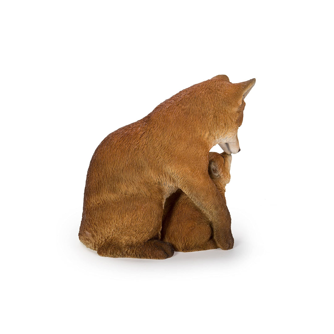 Cuddling Mother and Baby Fox Garden Statue Brown Polyresin - Diamond Home USA