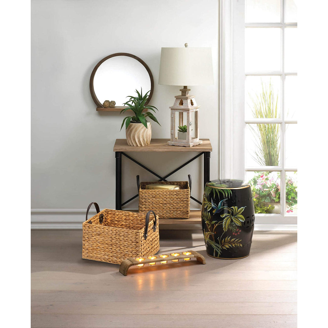 Round Wooden Mirror with Shelf 17.75x2.75x16 Brown - Diamond Home USA