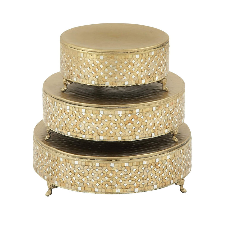 Set of 3 Modern 12 16 and 18 Inch Mosaic Cake Stands by Metal Piece - Diamond Home USA